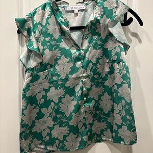 Green Floral Ruffle Blouse